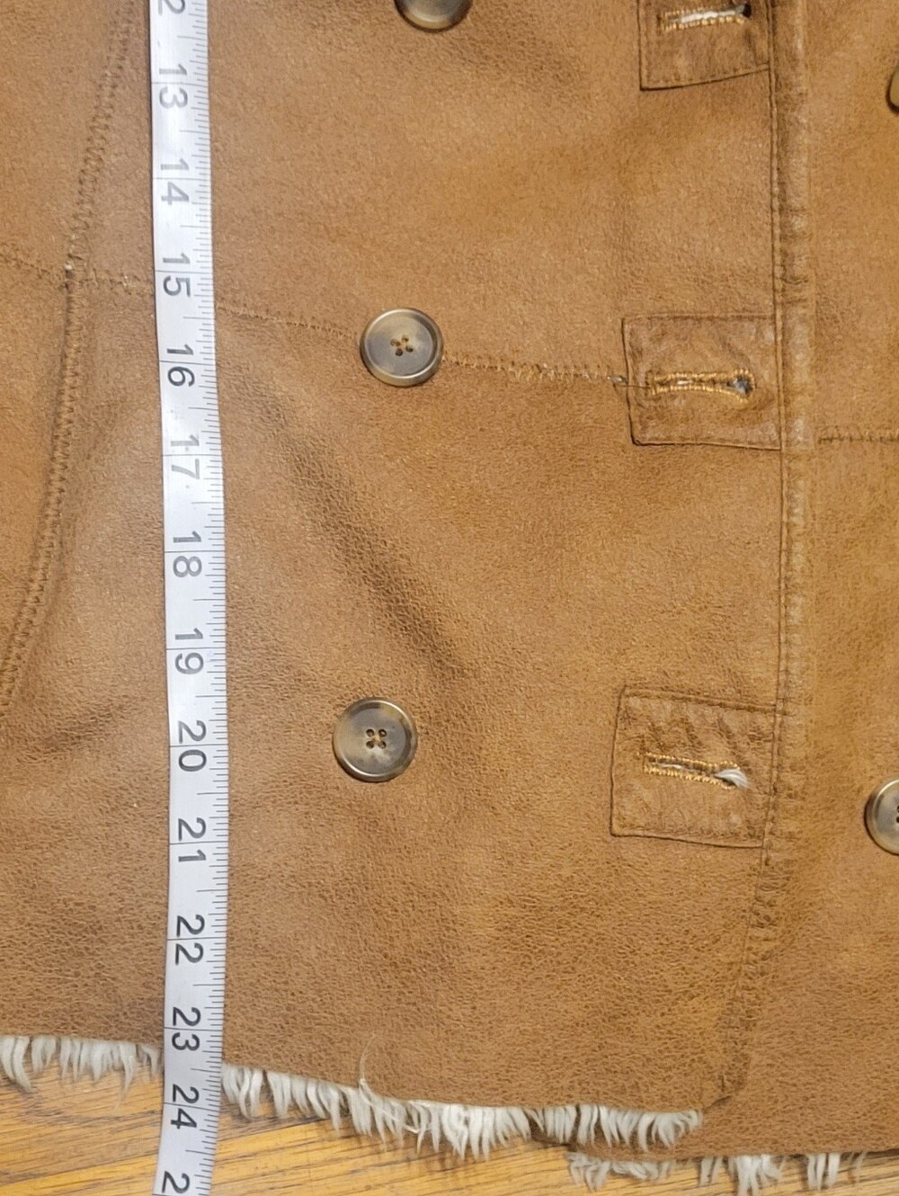 Women's Tan Faux-Suede Double-Breasted Shearling Jacket - Picture 9 of 11